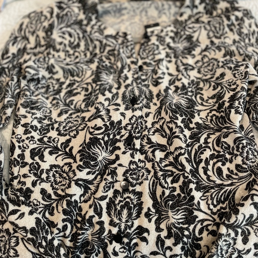 Talbots Black and White Floral Blouse